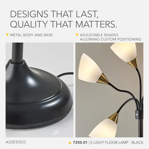 Miniatura 4 de Adesso Lámpara de pie con 5 pantallas móviles y brillo ajustable, iluminación perfecta para decoración de dormitorio, estudio de belleza y arte