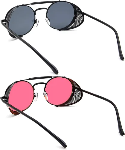 Miniatura 3 de RONSOU - Lentes de sol polarizados estilo steampunk redondas y vintage, con protección UV400, con marco