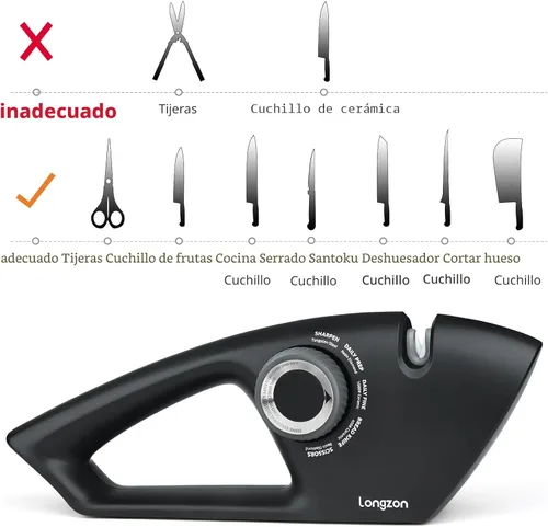 Miniatura 3 de Longzon Afilador de cuchillos 5 en 1 de 5 etapas para cuchillos dentados, tijeras con guante resistente a cortes, hojas pulidas originales