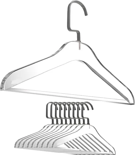 Miniatura 16 de Designstyles - Perchas de acrílico transparente, paquete de 10 organizadores de armario elegantes y resistentes con ganchos de acero cromados, Negro