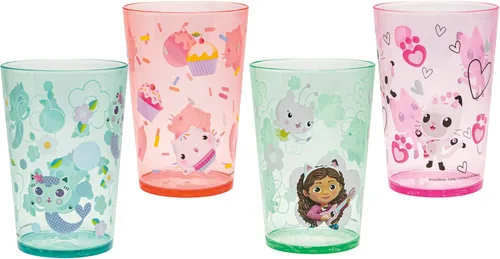 Zak Designs DreamWorks Gabby's Dollhouse Juego de Vasos Anidables para el Hogar, Vasos de Plástico sin BPA de 14.5oz, Paquete de 4 (Gabby, Pandy