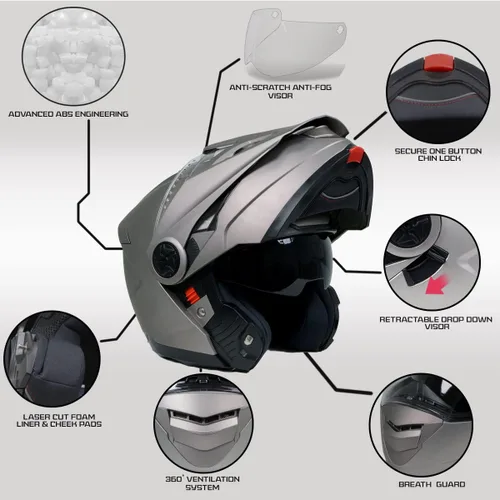 Miniatura 2 de Milwaukee Helmets Silver Ominous Dual Sport Advanced - Casco modular para motocicleta, aprobado por DOT, MPH9822DOT, pequeño