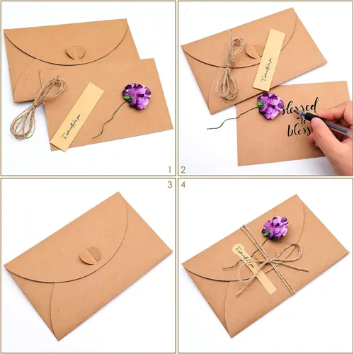 Miniatura 2 de Paquete de 12 tarjetas de felicitación de flores secas con sobres, tarjeta de regalo retro marrón de papel kraft para vacaciones, tarjeta