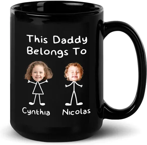 Miniatura 16 de Taza de café con texto en inglés "This Daddy Belongs To Coffee Cup", regalo para el día del padre, Navidad, taza de café negra personalizada