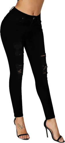 Miniatura 2 de roswear Essentials - Jeans ajustados rasgados de tiro medio para mujer.