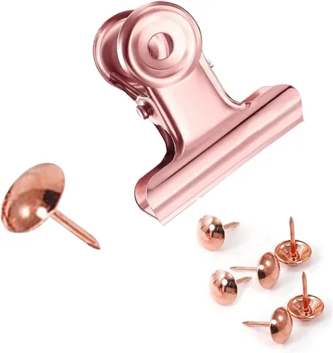 Miniatura 13 de YUCHIYA Paquete de 10 Clips Bulldog con Chinchetas para Tablero de Corcho, Clips de Metal para Manualidades, Clips Aglutinadores de Metal para Cobre
