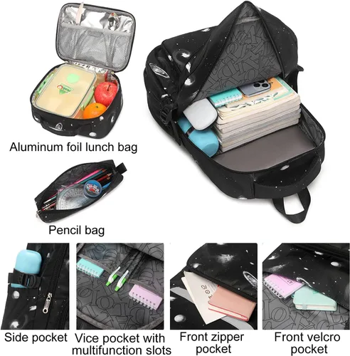 Miniatura 4 de Mochila JiaYou con patrón espacial de la galaxia para niños, primaria, escuela media, mochila de día para hombres, mochila para portátil