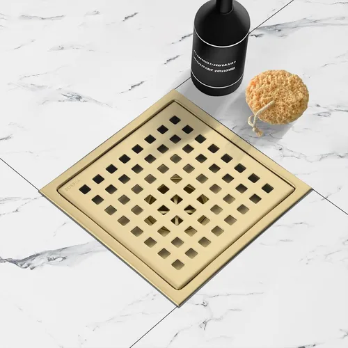 Miniatura 11 de Juego de 2 drenajes cuadrados de ducha de 6 pulgadas con rejilla cuadrada extraíble, acero inoxidable 304, incluye base de drenaje con filtro