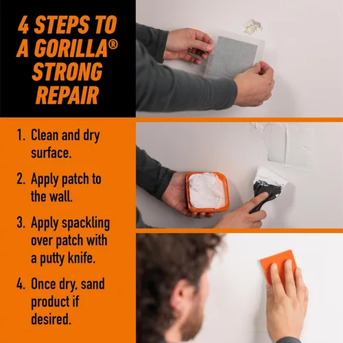 Miniatura 6 de Gorilla - Kit de reparación de pared con revestimiento, resistente, resanador + imprimación en color blanco