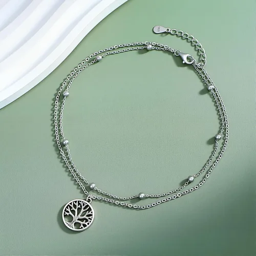 Miniatura 75 de CHIC & ARTSY Tobilleras de plata de ley S925 para mujer, pulsera de tobillo ajustable multicapa para playa, joyería de verano para mujer, de 10 a 11
