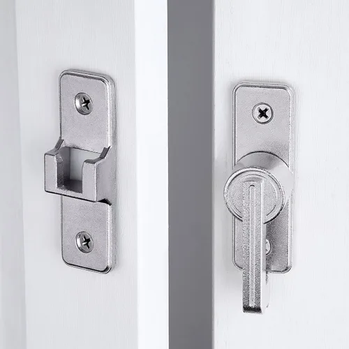 Miniatura 5 de Cerraduras plateadas para puerta de granero de 180 grados, cerraduras de puerta corrediza pesada, aleación de zinc premium para mayor privacidad