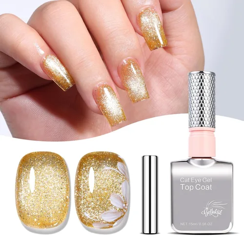 Miniatura 8 de 5-en-1 Esmalte de uñas de gel ojo de gato 15ml Fórmula todo en uno, sin necesidad de capa base/selladora, esmalte de uñas magnético fácil para Ámbar