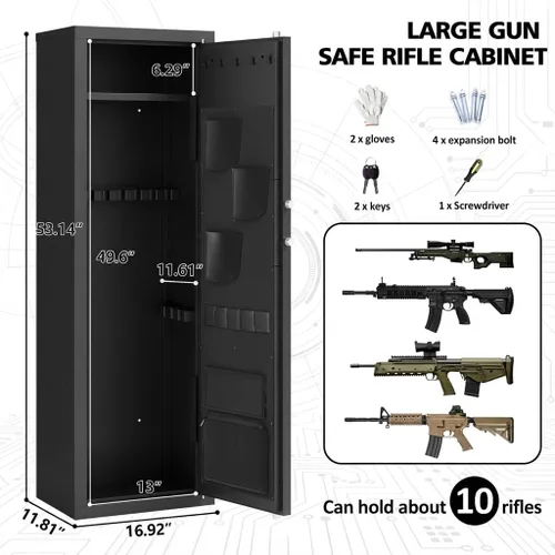 Miniatura 5 de Caja fuerte para armas 12-15 para rifles y pistolas, gabinete grande para armas con bloqueo de teclado digital, caja fuerte de seguridad de acero