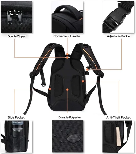 Miniatura 5 de MOSISO Mochila para cámara, mochila para fotografía DSLR/SLR/sin espejo con amortiguación acolchada, bolsa para cámara a prueba de golpes con Negro