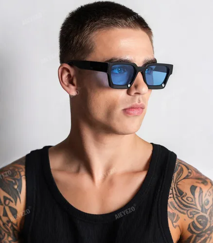 Miniatura 61 de AIEYEZO Gafas de sol cuadradas para mujeres y hombres, gafas de sol cuadradas con montura gruesa, estilo de diseñador simple