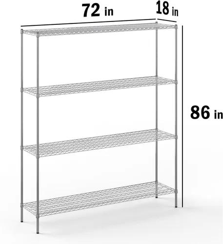 Miniatura 2 de Kit de estantería de alambre cromado de 4 niveles de 18 pulgadas de profundidad x 72 pulgadas de ancho x 86 pulgadas de alto Unidad de estante
