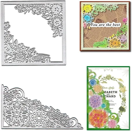 Miniatura 8 de Estivaux 3 troqueles de corte con marco de hojas y flores para hacer tarjetas, marco rectangular con flores de vid, plantilla de grabado de metal