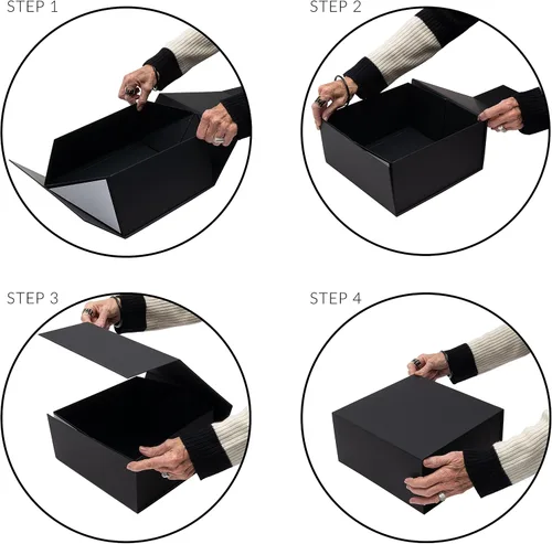Miniatura 7 de Prime Line Packaging Cajas de regalo de Navidad con tapas, cajas de regalo navideñas para regalos, caja de regalo negra mediana, plegable para Negro