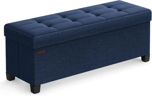 Miniatura 14 de SONGMICS Banco otomano de almacenamiento, reposapiés plegable con patas, 15 x 43 x 15.7 pulgadas, banco de extremo de cama, baúl de almacenamiento