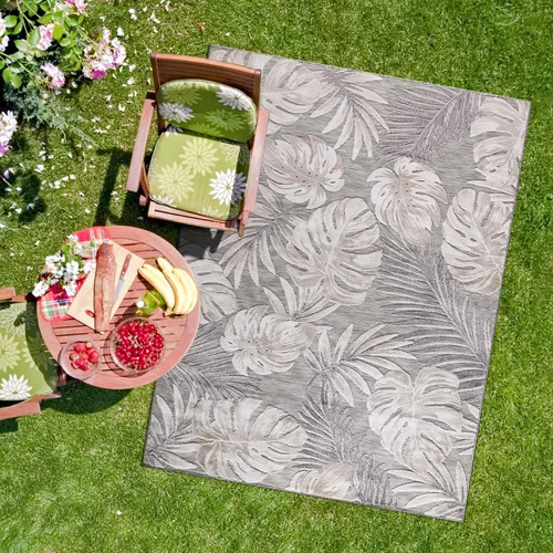 Miniatura 52 de CAMILSON Alfombra para Interiores y Exteriores, Alfombras de Área Azules 5x7 con Hojas Tropicales Botánicas para Patios Interiores y Exteriores