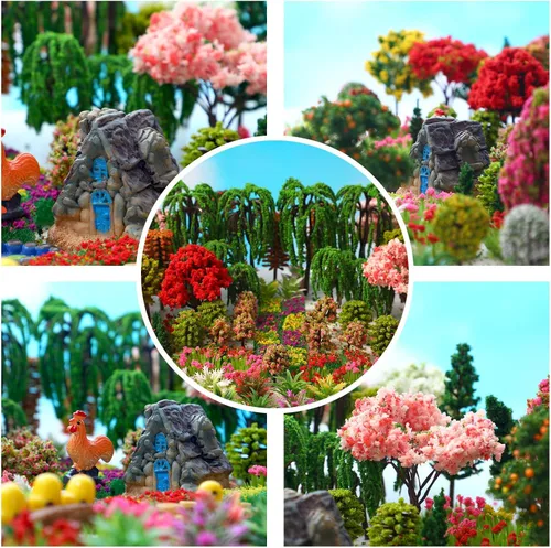 Miniatura 5 de Libima 160 piezas de mini árboles modelo a granel de 1-5.1 pulgadas, árbol mixto de flores, tren, paisaje, arquitectura, colorido, falso