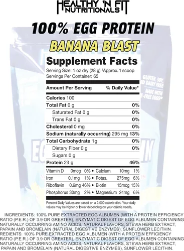 Miniatura 2 de Healthy 'N Fit 100% proteína de huevo- Explosión de plátano (4 lb): 100% proteína de clara de huevo. Cero lactosa, cero azúcar.- Aislamiento
