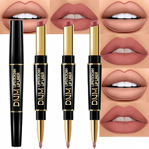 evpct Juego de 3 delineadores de labios y lápiz labial en tonos polvosos, rosa antiguo para mujer, kit de tonos nude, beige, malva, mate, tonos de