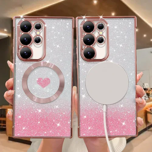 Miniatura 3 de ZONRW Funda magnética para Samsung Galaxy S22 Ultra, para mujeres y niñas, suave chapado de lujo, degradado, con purpurina, bonita funda de corazón