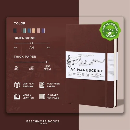 Miniatura 2 de Libro de notas en blanco para partituras de Beechmore Books – A4 8.5x11.5 para compositores, músicos y cantantes, 156 páginas gruesas de 120 g/m²
