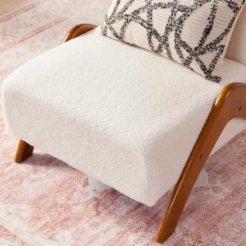 Miniatura 4 de Silla decorativa de gran tamaño, tapizada sin brazos de mediados de siglo, moderna silla de sala de estar con patas de madera para dormitorio, Crema