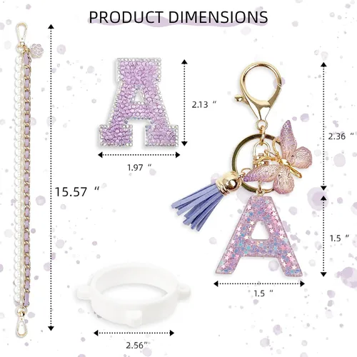 Miniatura 6 de Letter Handle Strap Accessories with Cute Initial Charm Compatible with Owala Water Bottle 24oz 32oz 40oz Owala Kids Púrpura