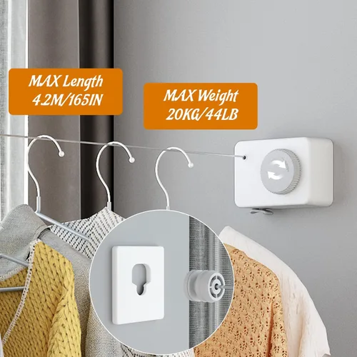 Miniatura 3 de Tendedero retráctil para interiores, línea de ropa que no se hunde que se retrae al aire libre, juego de línea de ropa montada en la pared