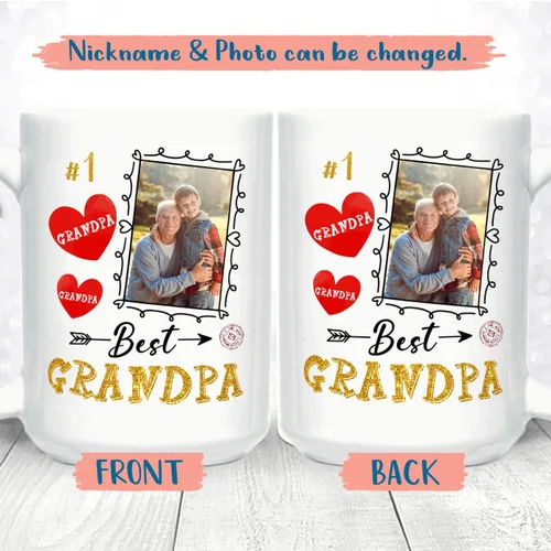 Miniatura 2 de Taza de café de cerámica con texto en inglés «Best Grandpa Add Photo », regalos para abuelo, abuelo, papá, amapola, Día del Padre, taza de café