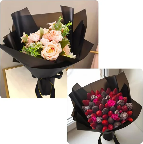 Miniatura 4 de BEISHIDA 100 PCS Papel de Envolver Floral Negro - Papel de Envolver Flores Mate Impermeable Ramo para Suministros de Floristería, Manualidades DIY