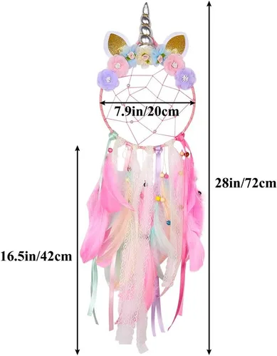 Miniatura 6 de QtGirl Atrapasueños para niños, decoración de pared de unicornio para dormitorio de niñas, decoración de flores para colgar en la pared