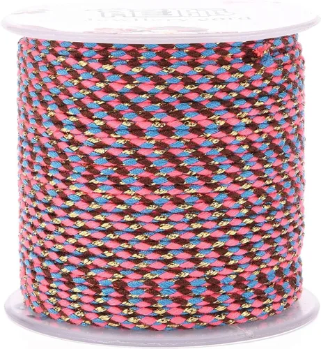 Miniatura 6 de Pandahall - Cordón de macramé de 21.8 yardas con alambre dorado, de algodón de 4 capas hecho a mano, trenzado y teñido para ganchillo, bohemio, Rosa