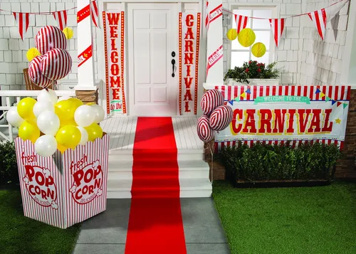 Miniatura 8 de Fun Express Caja de palomitas de maíz 3D de 28 3/4 pulgadas x 37 3/4 pulgadas a rayas rojas y blancas con 12 globos, decoración de cumpleaños