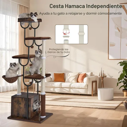 Miniatura 3 de FourFurPets Árbol para gatos grandes, torre moderna para gatos con poste rascador, torre de madera para gatos de 74 pulgadas para múltiples gatos