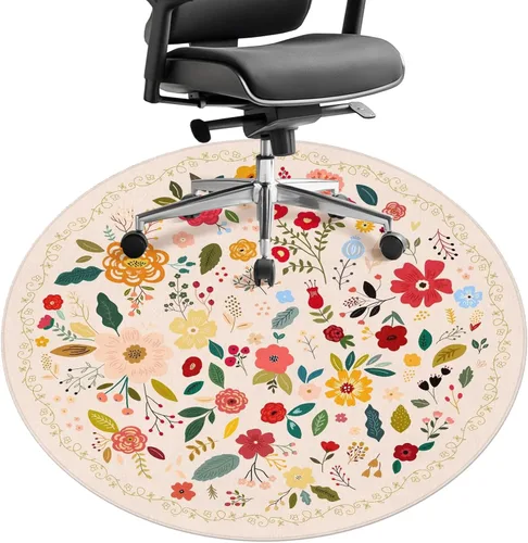 Tapete para silla de oficina para suelo de madera dura, 47 x 47 pulgadas, alfombras redondas para sillas rodantes para oficina, computadora, Flor