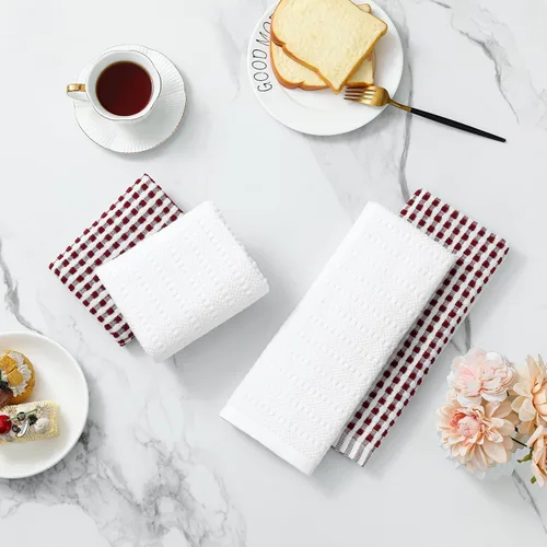 Miniatura 4 de SALAS Paños de cocina de algodón para secar platos de cocina, toallas de cocina de rizo celosía, paños absorbentes con lazo para colgar, 16 x 26