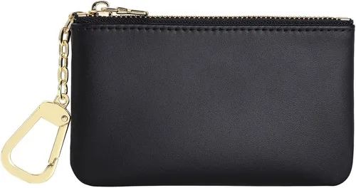 Mini monedero de cuero genuino de grano completo de alta calidad para hombres y mujeres, Negro -, Monedero con cremallera