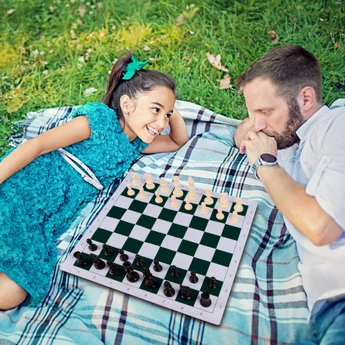 Miniatura 4 de Juegoal Juego de ajedrez y damas portátil de 20", 2 en 1 juegos de mesa de viaje para niños y adultos, juegos de ajedrez plegables enrollables