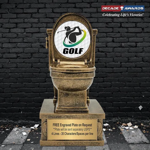 Miniatura 2 de Decade Awards Trofeo de pedestal dorado para inodoro con insertos opcionales, 7 pulgadas de alto, placa grabada bajo petición Golf