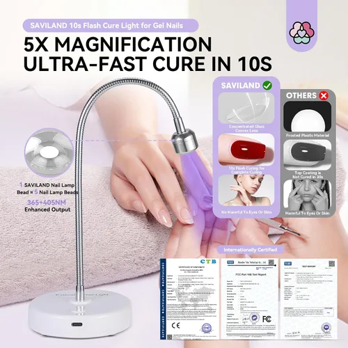 Miniatura 2 de SAVILAND Lámpara LED UV para uñas: Mini luz UV de 36 W para uñas de gel con soporte para cepillo de uñas, lámpara de uñas de gel y luz de curación