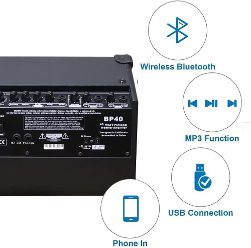 Miniatura 5 de Coolmusic Amplificador portátil para guitarra acústica, para artistas en movimiento, Bluetooth incorporado (40W a batería)