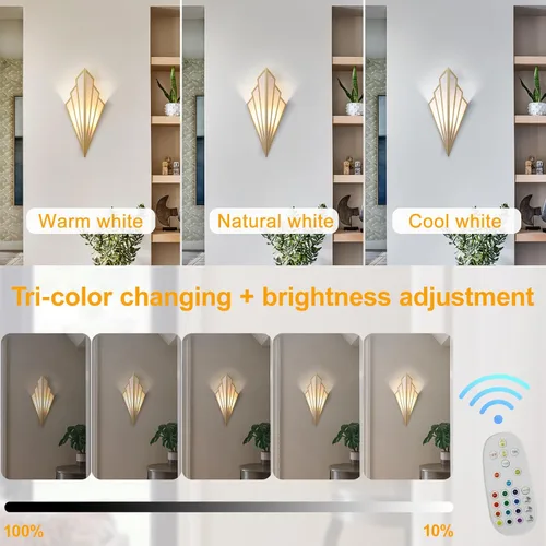 Miniatura 5 de Juego de dos apliques de pared modernos que funcionan con pilas, lámpara de pared simple y creativa Art Deco con control remoto, luz de pared LED