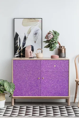 Miniatura 4 de Kitico Papel tapiz morado con purpurina para despegar y pegar, autoadhesivo, decorativo, decoración de bricolaje, 17.7 x 197 pulgadas Púrpura