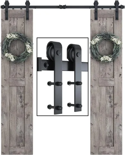 SMARTSTANDARD Kit de herrajes para puerta de granero doble de 6 pies, riel de puerta corrediza suave y silencioso, incluye instalación detallada,