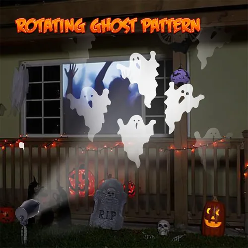 Miniatura 2 de PEIDUO - Proyector LED de Halloween con diseño de fantasma, giratorio, proyectores animados, impermeables, para exteriores, paisaje, iluminación