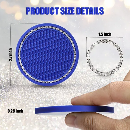 Miniatura 2 de OUZORP Paquete de 2 posavasos azules para automóvil con botón de arranque y anillo brillante, 1 paquete Posavasos antideslizantes para portavasos